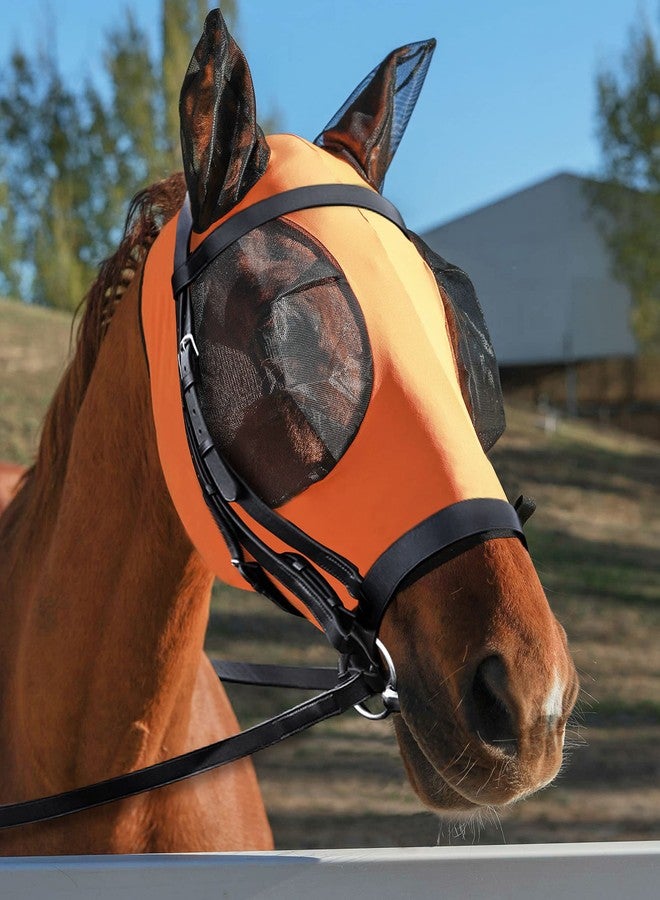HackFond Horse Fly Mask with Ears, UV Protection Mask for Horses, Elasticity Mask with Big Mesh Eye Covers, Snug Fitting Comfortable Lightweight Red Orange Cob - Image 1